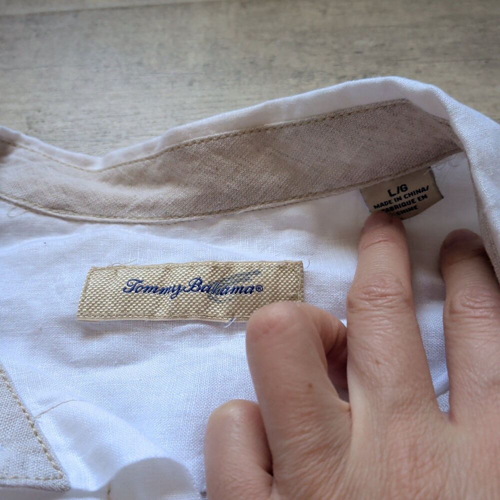 Tommy Bahama Mens Button Down Shirt White 100% Linen Shirt Sleeve Size Large L - Picture 2 of 6